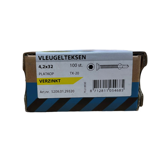 Vleugelteksen (zelftappers) 4,2x32 100 stuks, verzinkt